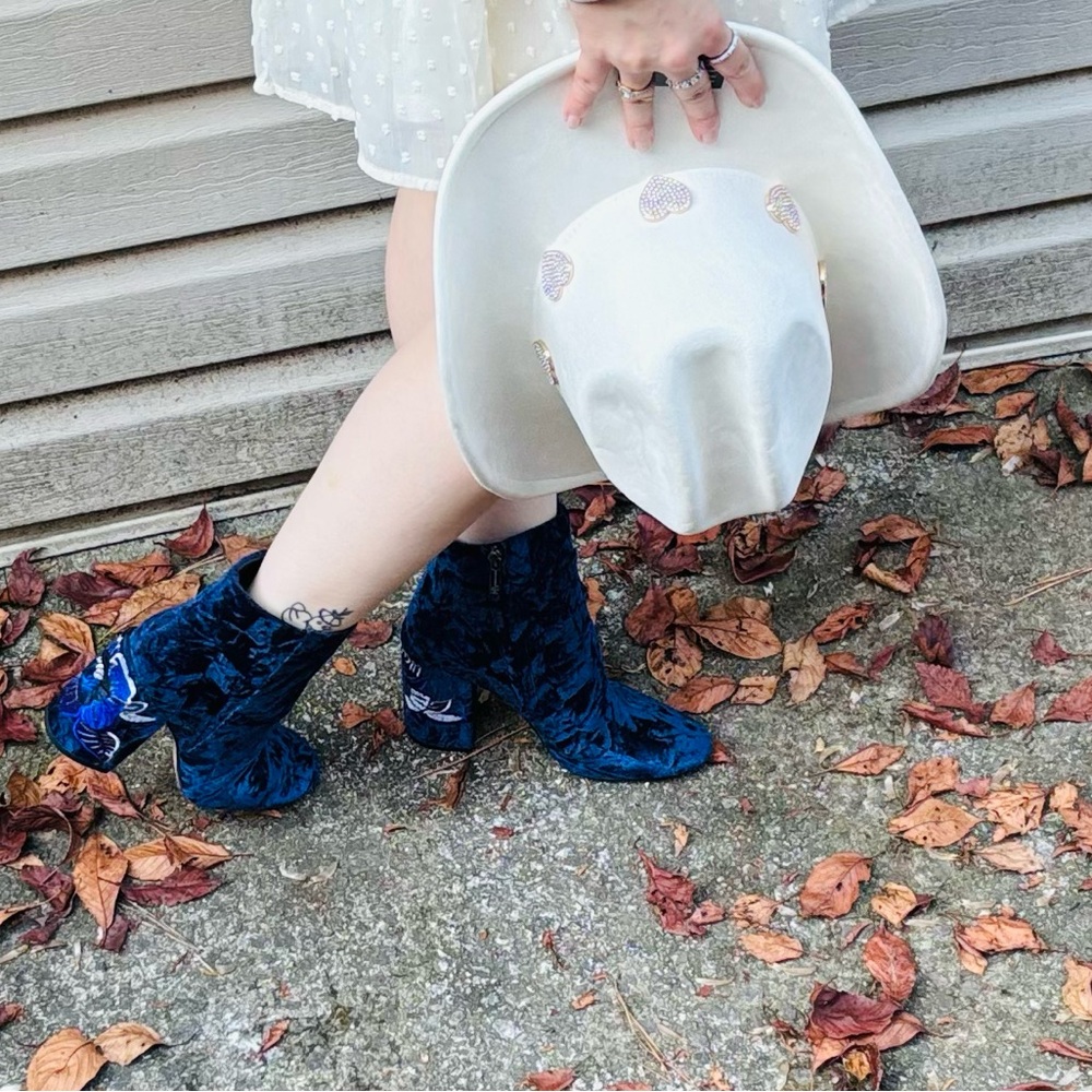 Jessica Simpson Navy Velvet Ankle Boots